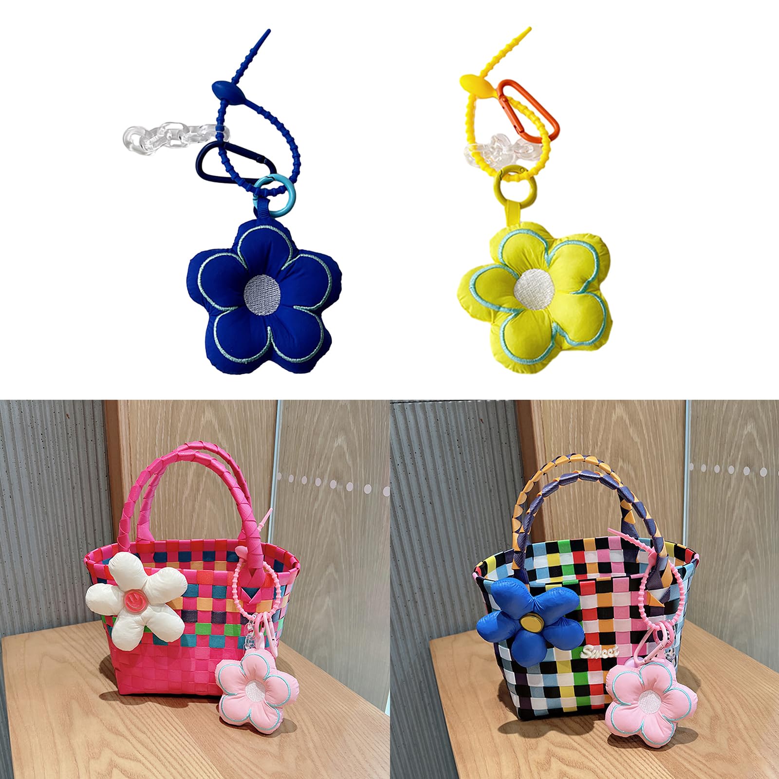 Amazon.co.jp: カラフルな刺繍花キーホルダーチャーム花飾り